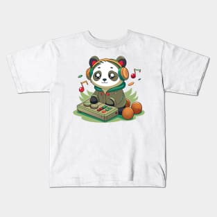 cute panda playing dj music Kids T-Shirt